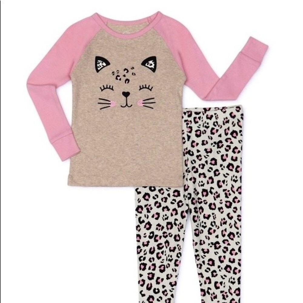Wonder Nation Cheetah print Cotton Sleep pajama Set, 2 Piece 18 months
